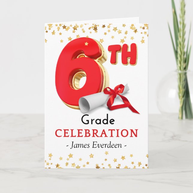 Carte Félicitations 6e année Célébration Graduation (Devant)