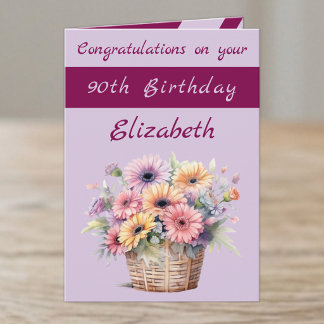 Carte Félicitations 90e anniversaire floral bordeaux vio