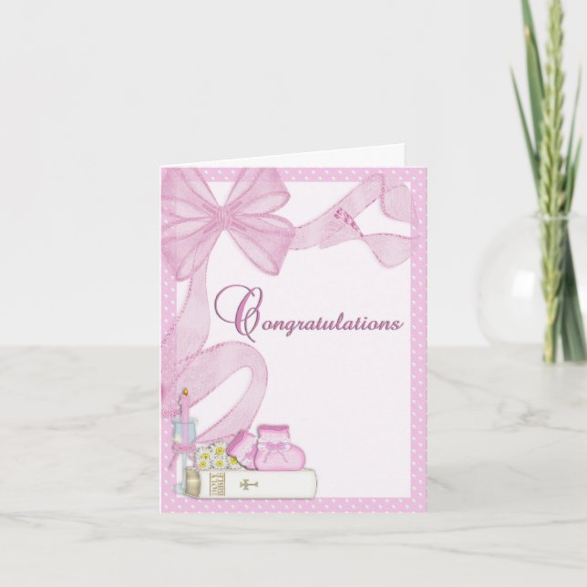 Carte Félicitations à Christening Baptism Pink (Devant)