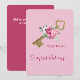 Carte Félicitations à la clé de la maison Aquarelle Flor