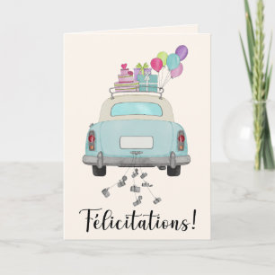Carte Félicitations à la France pour la voiture bleue du