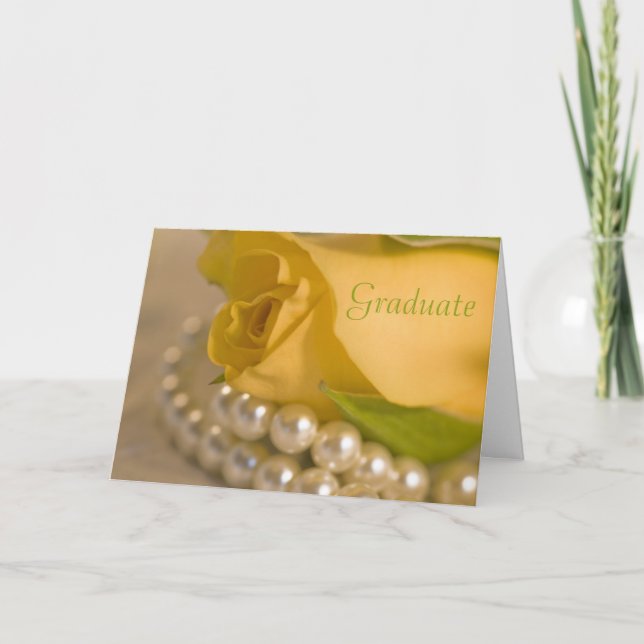 Carte Félicitations à la Graduation Rose et Perles Jaune (Devant)
