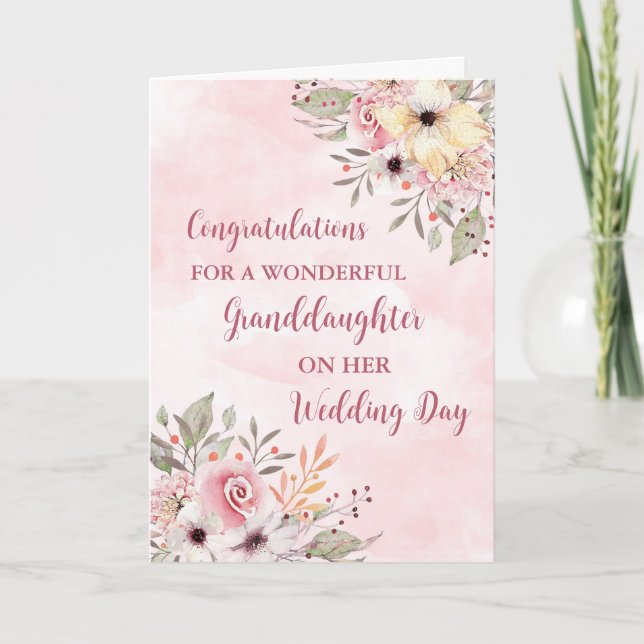 Carte Félicitations à la petite fille rose Floral Mariag (Devant)