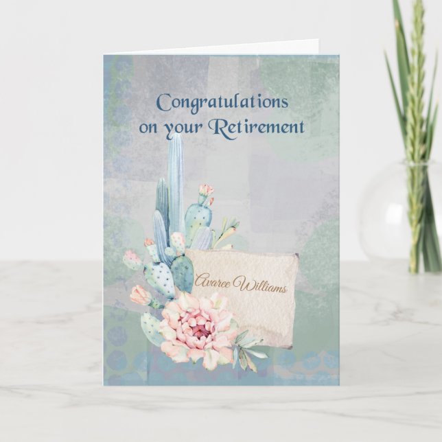 Carte Félicitations à la retraite Aquarelle Cactus (Devant)