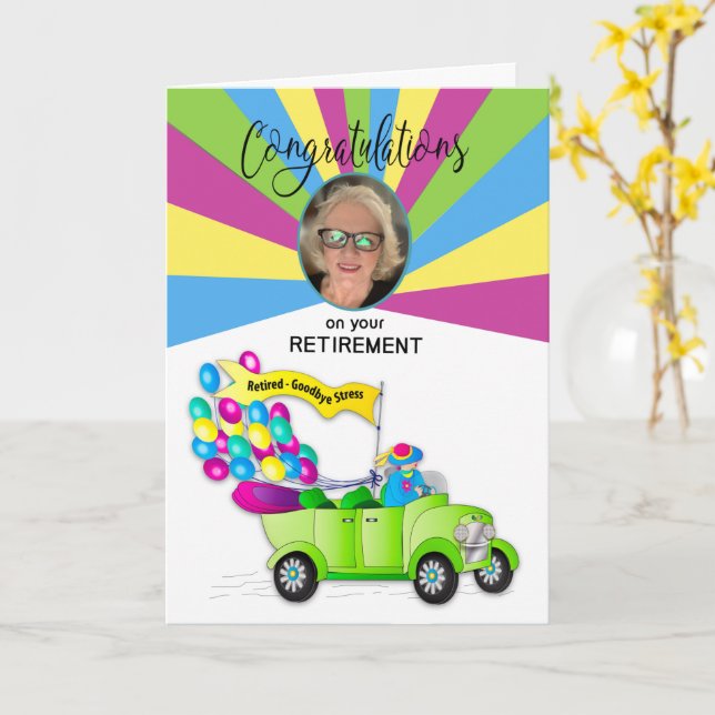 Carte Félicitations À La Retraite Pour Sa Photo Retro Ca (Fleur jaune)