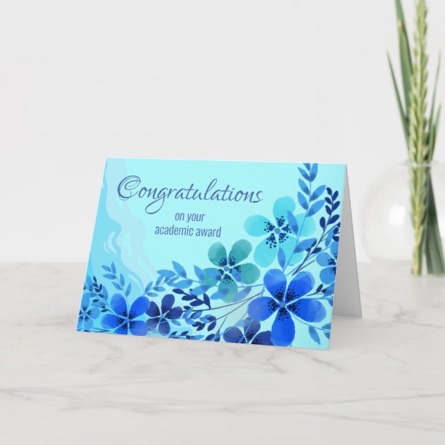 Carte Félicitations à l'académique avec fleurs bleues (Devant)
