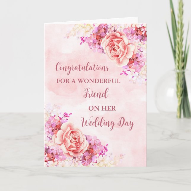 Carte Félicitations à l'Ami Floral Rose pour le mariage (Devant)