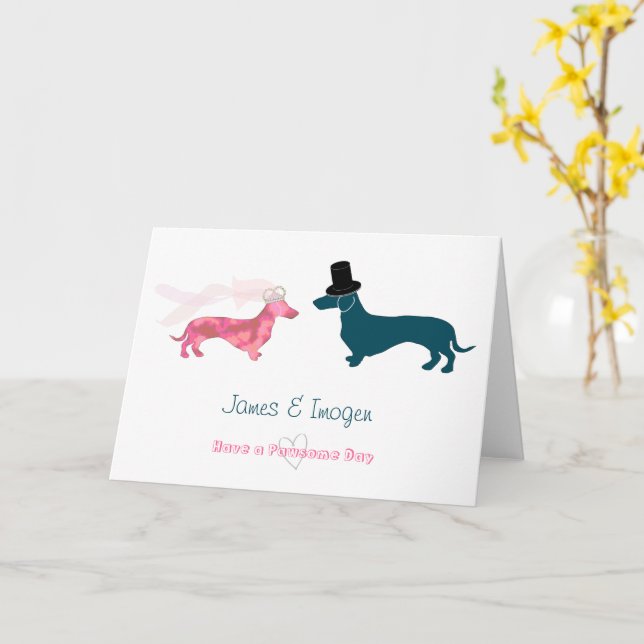 Carte Félicitations à Mignonne Mariage Dachshund (Fleur jaune)