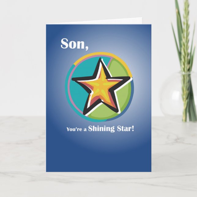 Carte Félicitations à Son avec Shining Star sur Blue (Devant)