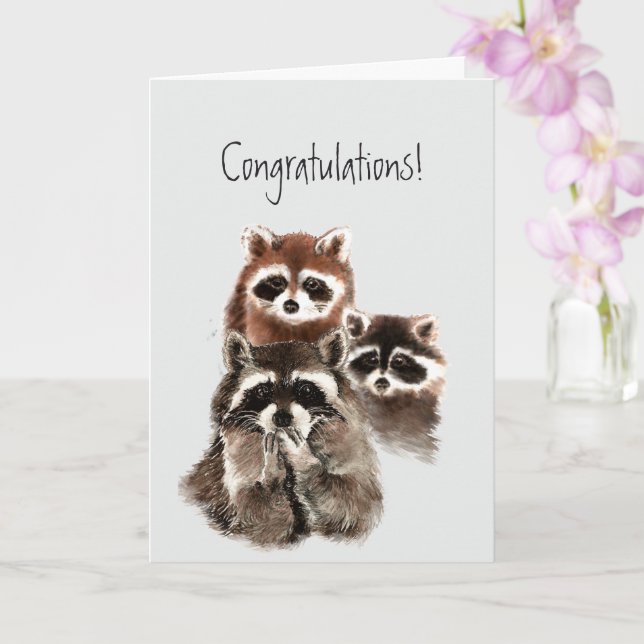 Carte Félicitations à tous si fiers de vous Raccoons amu (Orchidée)