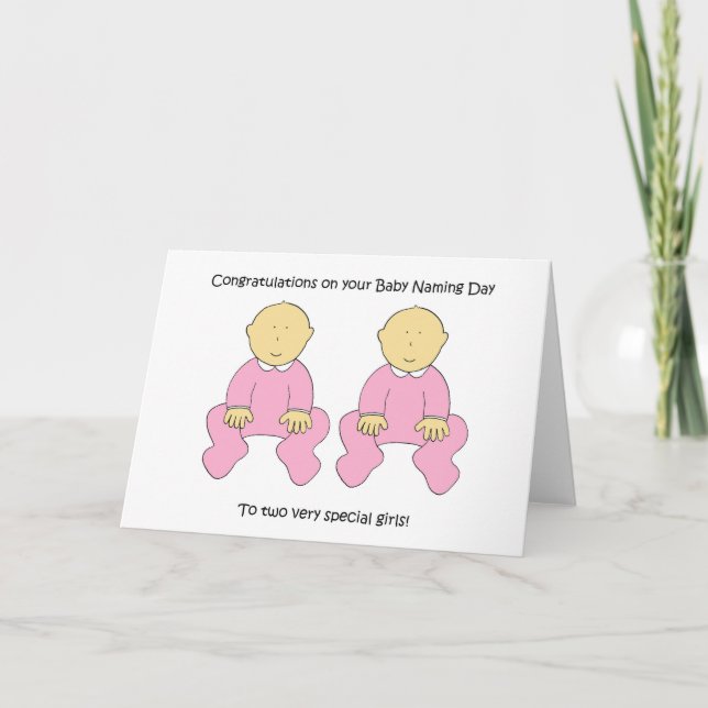Carte Félicitations à Twin Baby Girls Naming Day. (Devant)