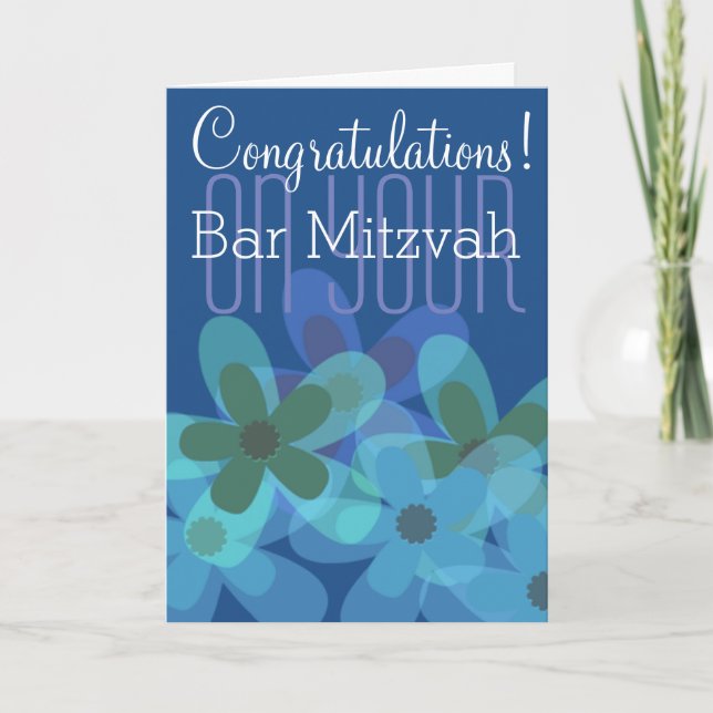 Carte Félicitations à votre Bar Mitzvah floral (Devant)
