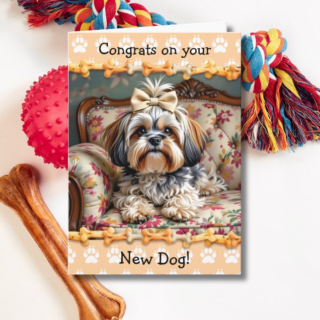 Carte Félicitations à votre nouveau chien Lhaso Apso (Créateur téléchargé)
