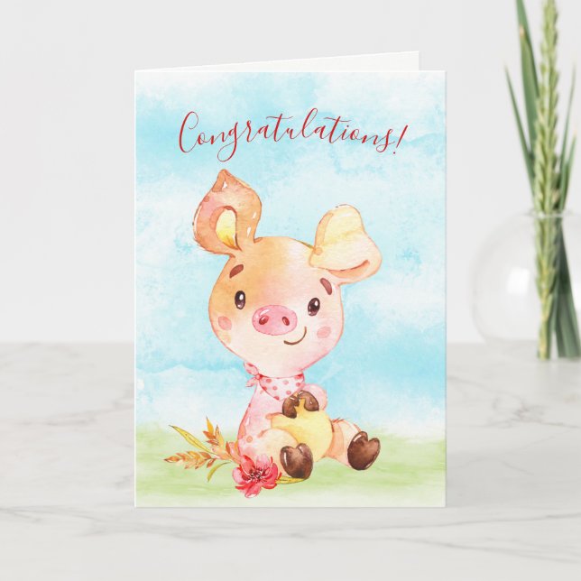 Carte Félicitations à Watercolor Piggy Farm (Devant)