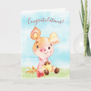 Carte Félicitations à Watercolor Piggy Farm