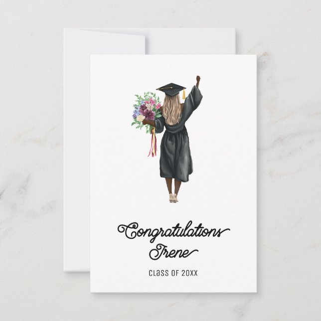 Carte Félicitations Aquarelle Peau Noire Fleurs Filles F (Devant)