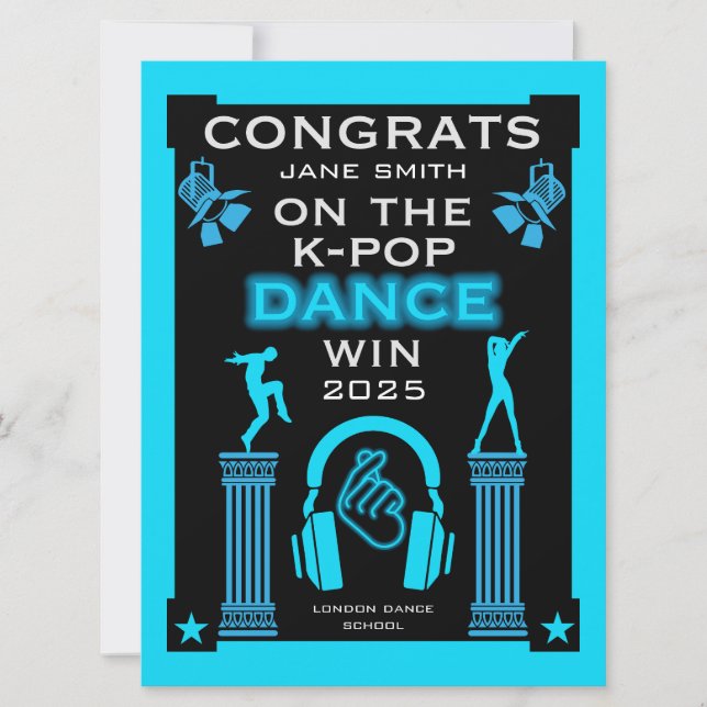 Carte Félicitations au gagnant du concours de danse K-Po (Devant)