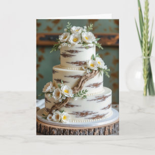 Carte Félicitations au gâteau de Mariage de bois de chau