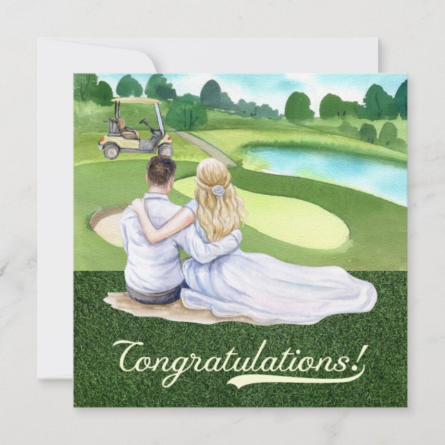 Carte Félicitations au Mariage de golf avec marié et mar (Devant)