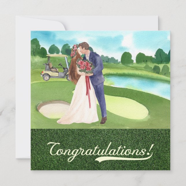 Carte Félicitations au Mariage de golf avec marié et mar (Devant)