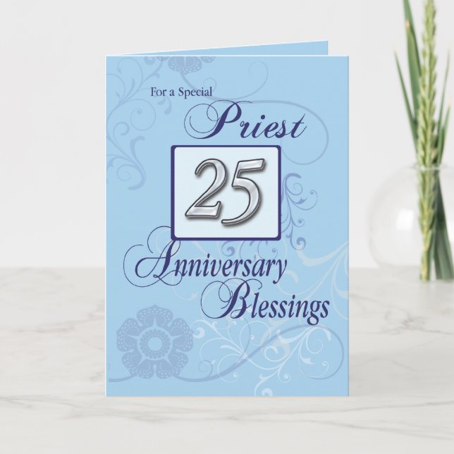 Carte Félicitations au prêtre du 25e anniversaire Blue S (Devant)