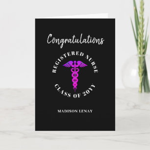 Carte Félicitations aux infirmières diplômées Nom rose n