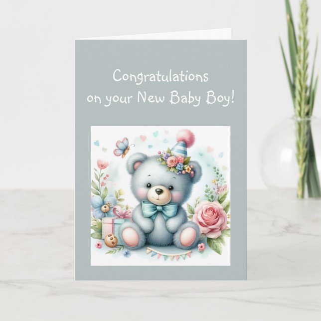 Carte Félicitations Baby Boy Fun Teddy Bear (Devant)