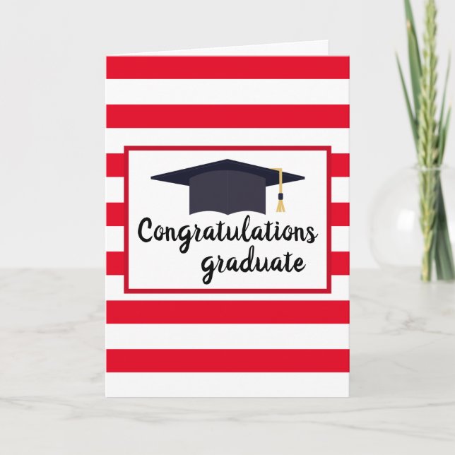 Carte Félicitations Bac de Graduation Avec Bandes Rouge (Devant)
