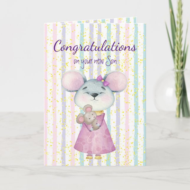 Carte Félicitations Bébé Amusant Mouris Souris Animal So (Devant)