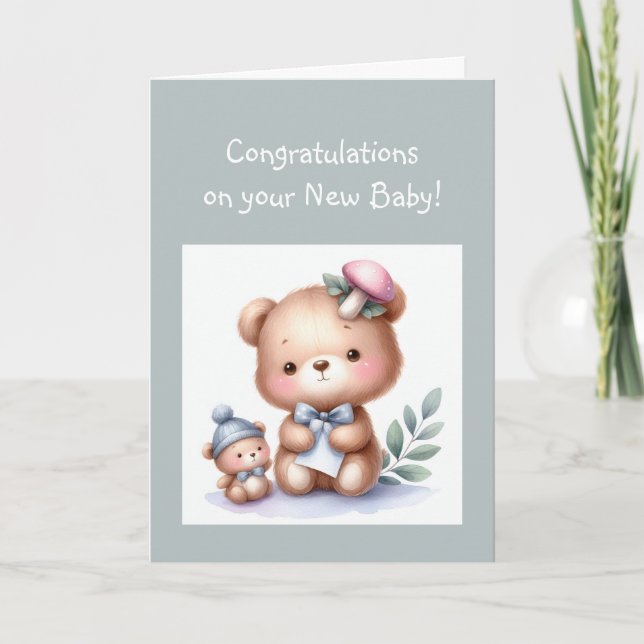 Carte Félicitations Bébé amusant ours en peluche (Devant)