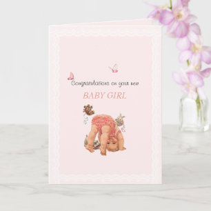 Carte Félicitations Bébé Fille Pink Panties Papillons