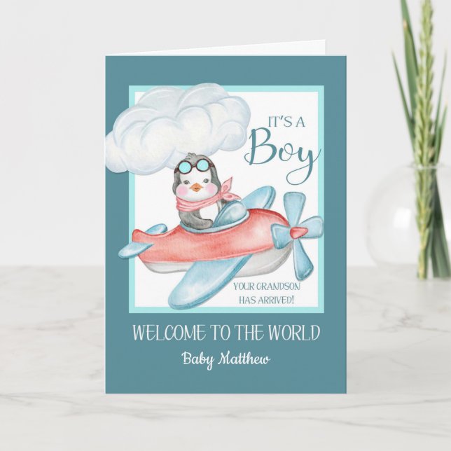 Carte Félicitations C'est un Garçon Petit-fils Nom perso (Devant)