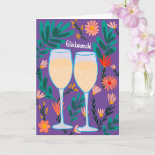 Carte Félicitations Champagne Fleurs Joyeux Mariage
