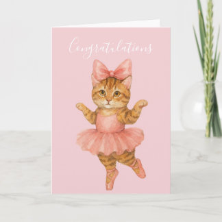 Carte Félicitations Chat Ballerine Rose