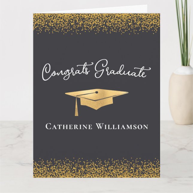 Carte Félicitations Custom Elegant Gold Graduation (Devant)