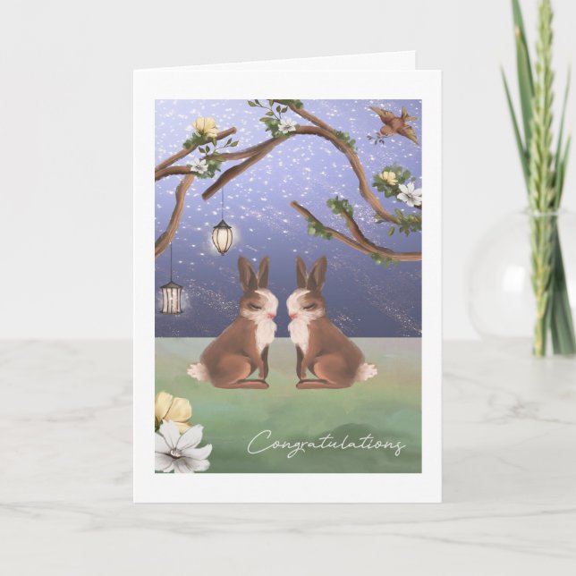 Carte Félicitations Cute Bunny Rabbit Gay Couple Gay (Devant)