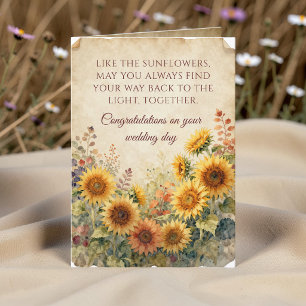 Carte Félicitations de mariage au tournesol à l'aquarell