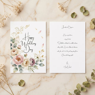 Carte Félicitations de mariage aux fleurs roses à l'aqua