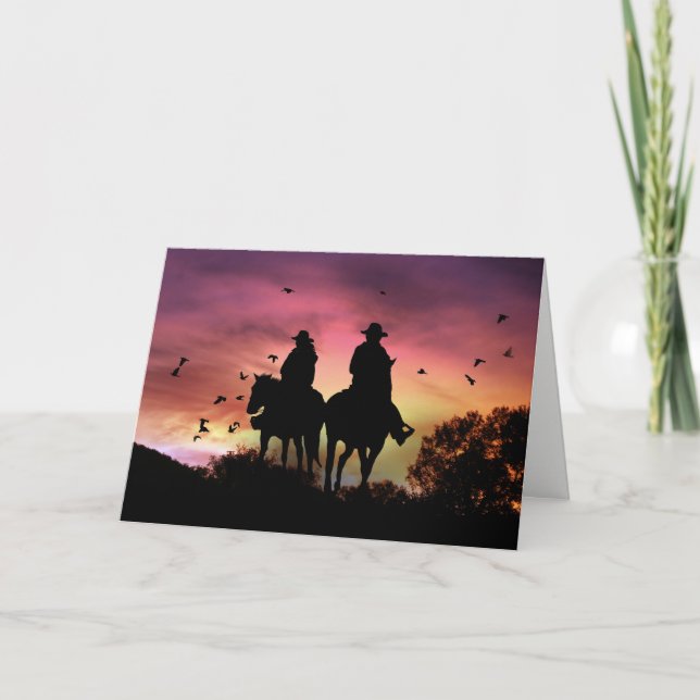 Carte Félicitations de mariage d'équitation de cowboy et (Devant)