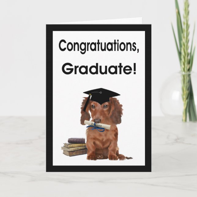 Carte Félicitations Diplômé - Dachshund en Casquette (Devant)