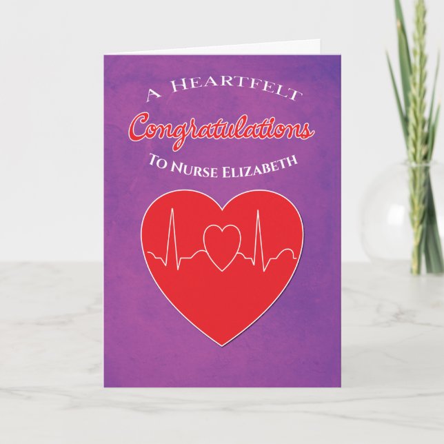Carte Félicitations Diplômé Infirmière Cœur Violet (Devant)