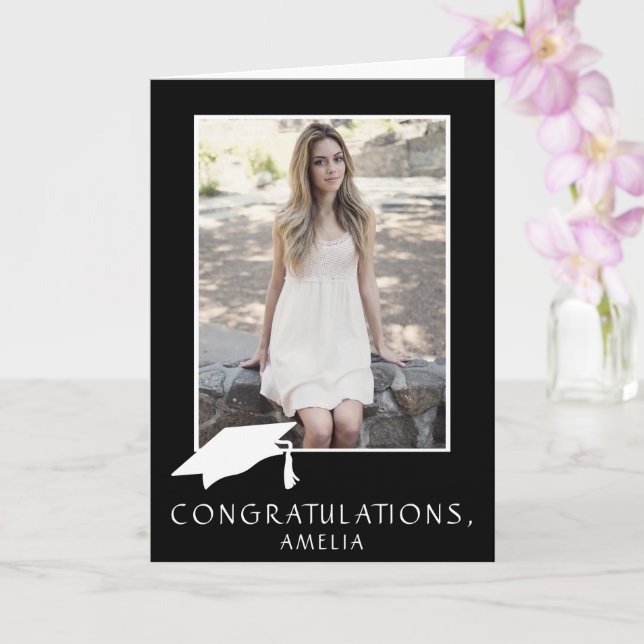 Carte Félicitations Diplômés Cap de Diplôme Photo (Orchidée)