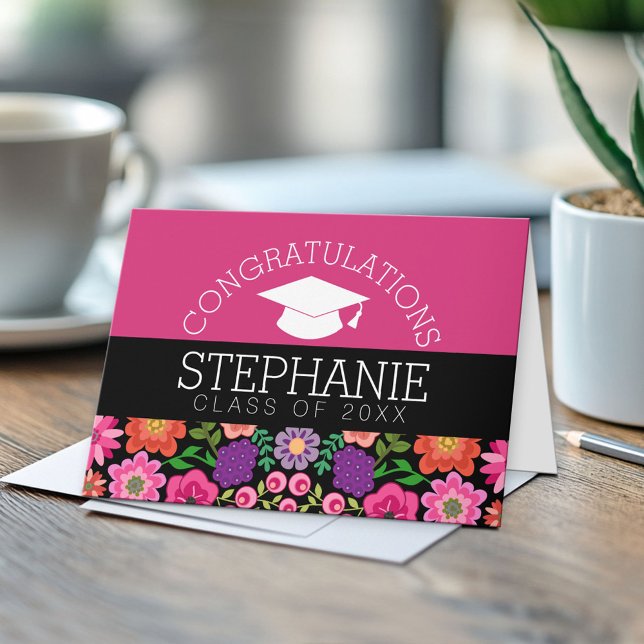 Carte Félicitations Diplômés Fleurs de Filles (Custom, Personalized Graduation Congratulations - Folded Greeting Card)