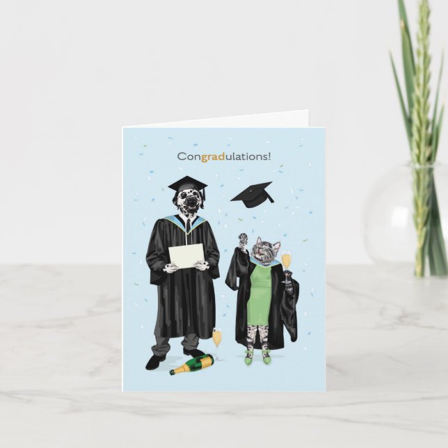 Carte Félicitations Dotty Chien et Kitty Célébrer (Devant)