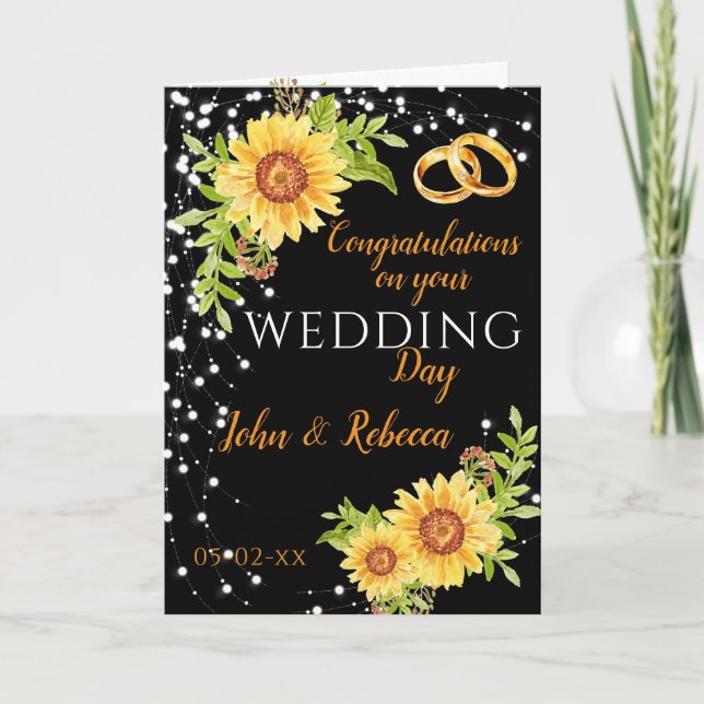 Carte Félicitations du jour de mariage Fleur de soleil (Devant)