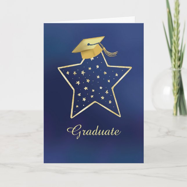 Carte Félicitations étoile de grade Marine et Gold Look (Devant)