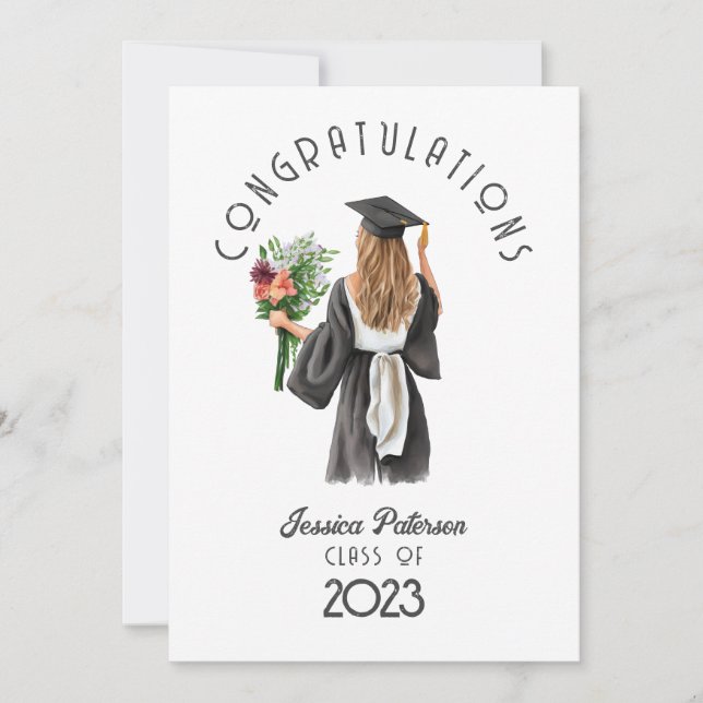 Carte Félicitations Fille Blond Floral Aquarelle (Devant)