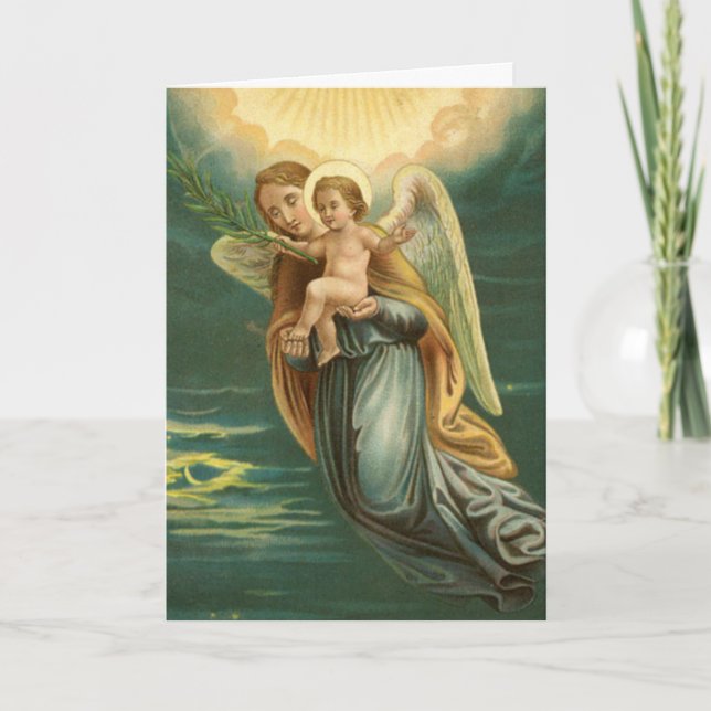 Carte Félicitations Gardien Ange Et Bébé Jésus (Devant)