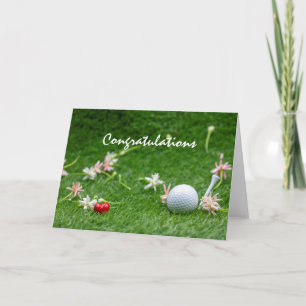 Carte Félicitations golf avec fleurs et balle de golf
