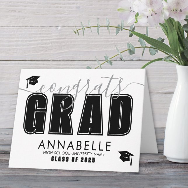 Carte Félicitations Grad Black White Graduation (Congratulations Grad Black White Graduation Card )